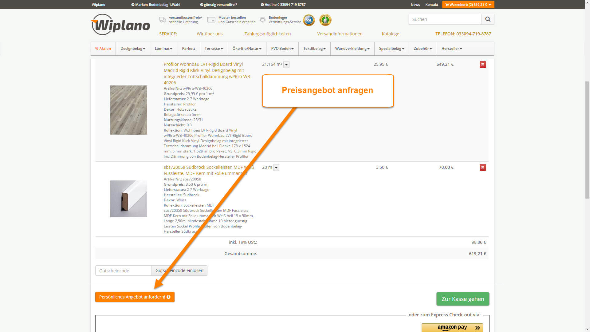 Persönliches Angebot direkt im Warenkorb anfragen